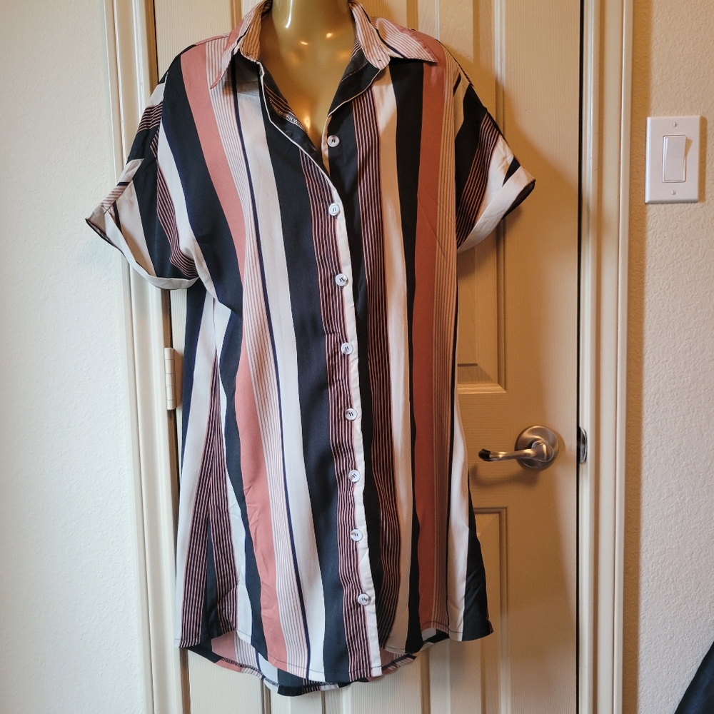 SHEIN EMERY ROSE Large Luneh Striped Print Batwing Sleeve Shirt Dress
